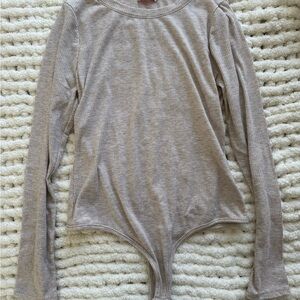 Pink Lily Ribbed Knit Top in Beige